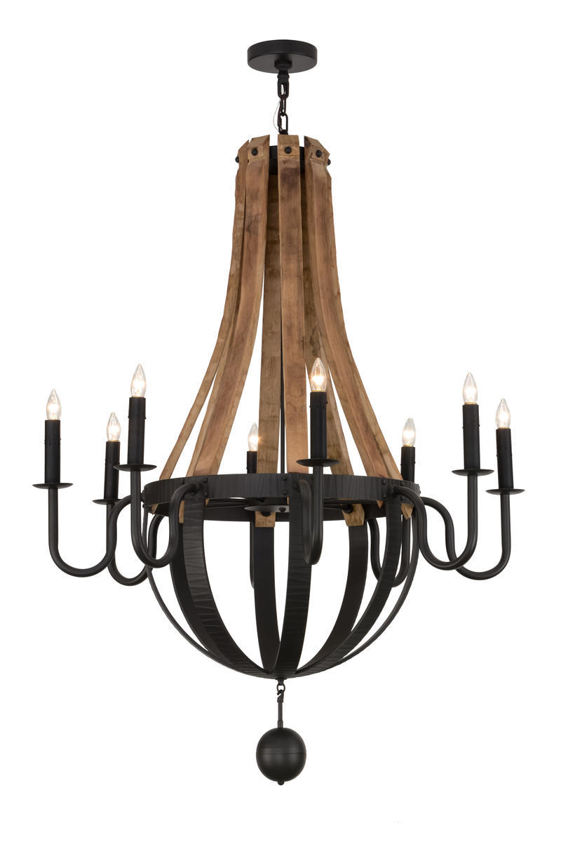 43"W Barrel Stave Madera 8 LT Chandelier