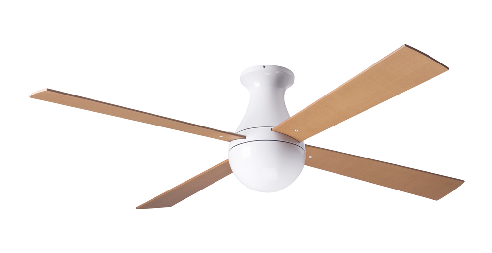 Ball Flush Fan; Gloss White Finish; 42" Maple Blades; No Light; Fan Speed Control