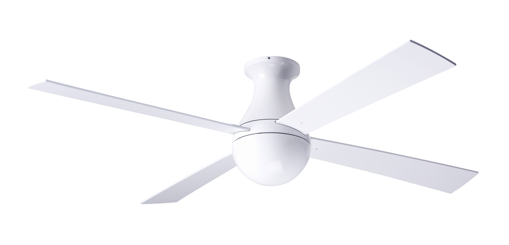 Ball Flush Fan; Gloss White Finish; 52" Aluminum Blades; No Light; Fan Speed and Light Control (