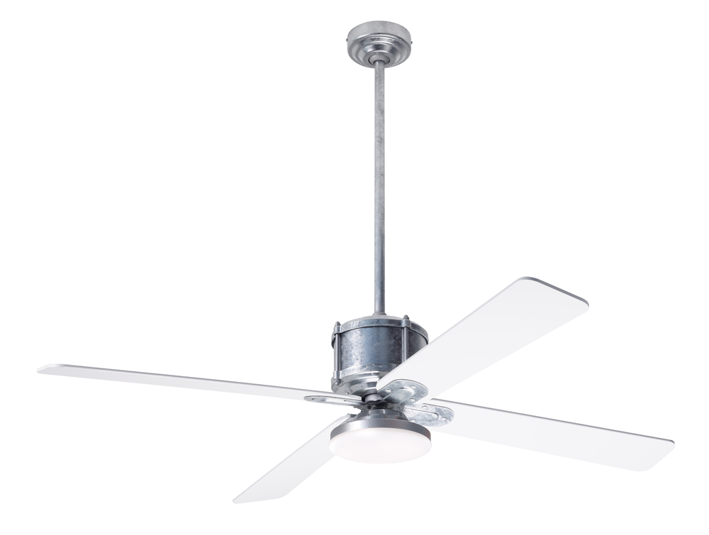 Industry DC Fan; Galvanized Finish; 50" White Blades; 20W LED Open; Wall/Remote Combo Control