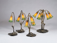 Meyda Blue 13595 - 16" High Amber/Green Tiffany Pond Lily 3 LT Accent Lamp