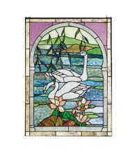 Meyda Blue 23868 - 22"W X 30"H Swans Stained Glass Window