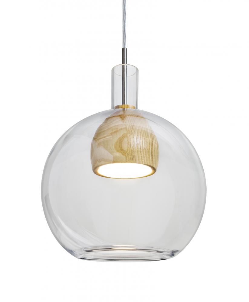 Besa, Benji Cord Pendant, Clear/Natural, Satin Nickel Finish, 1x9W LED