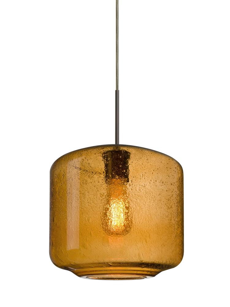 Besa Niles 10 Pendant, Amber Bubble, Bronze Finish, 1x4W LED Filament