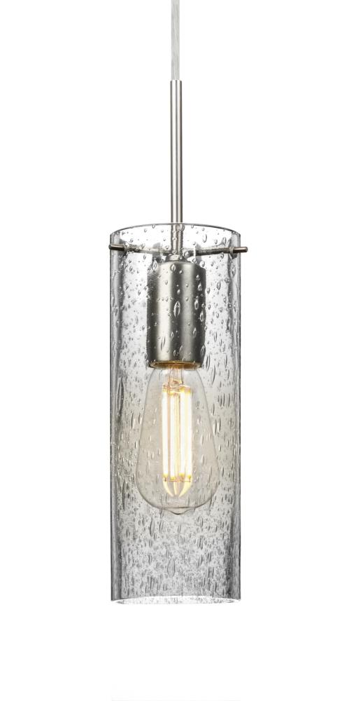 Besa, Juni 10 Cord Pendant, Clear Bubble, Satin Nickel, 1x4W LED Filament