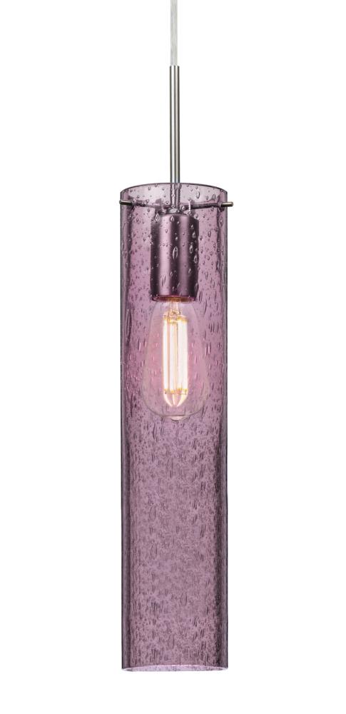 Besa, Juni 16 Cord Pendant, Plum Bubble, Satin Nickel, 1x4W LED Filament