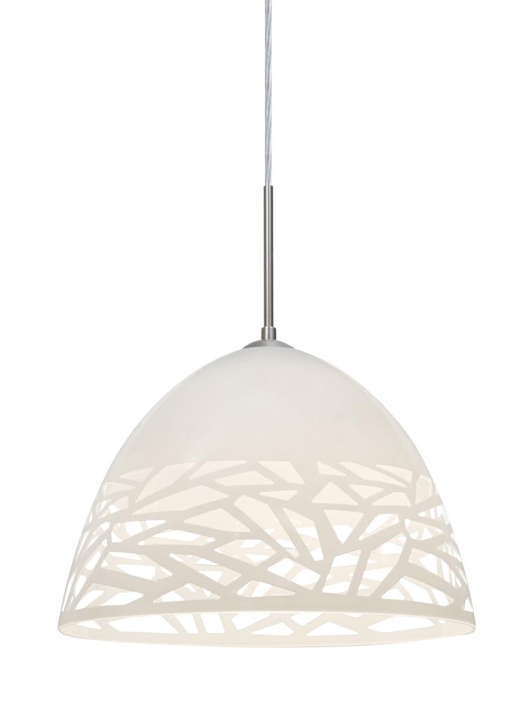 Besa Kiev Pendant, White, Satin Nickel Finish, 1x60W Medium Base