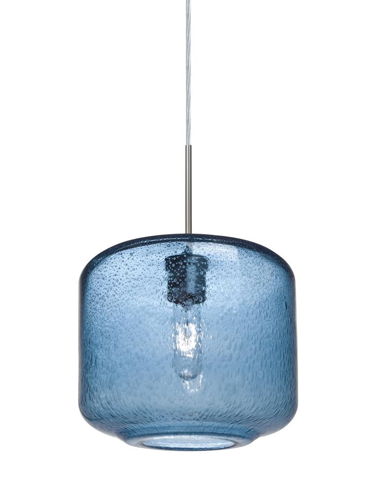 Besa Niles 10 Pendant, Blue Bubble, Satin Nickel Finish, 1x60W Medium Base T10