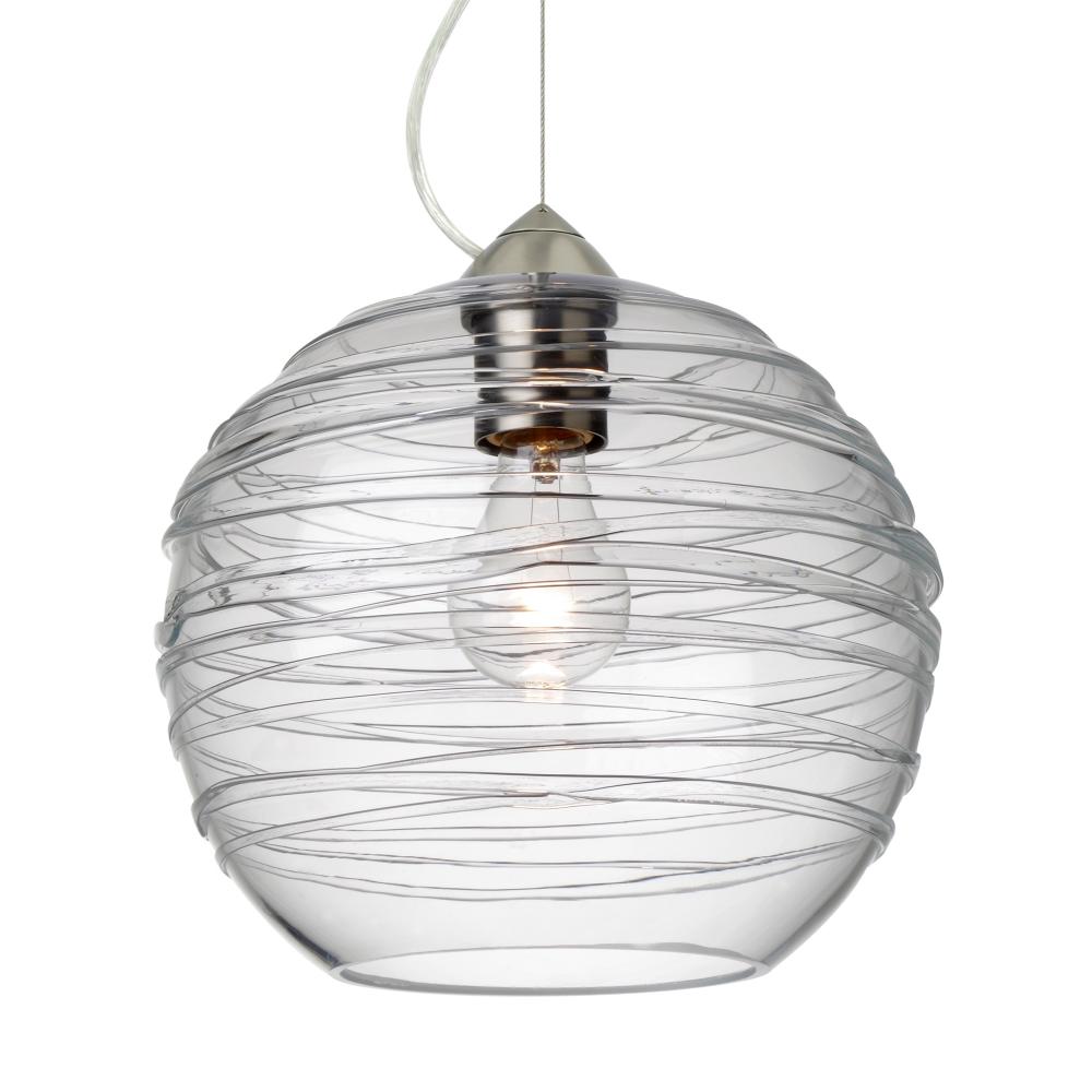 Besa Wave 10 Pendant Satin Nickel Clear 1x60W Medium Base, 15Ft. Cord