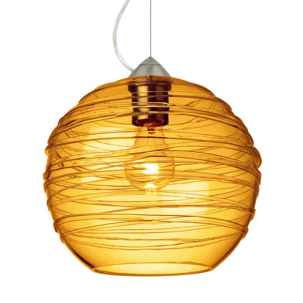 Besa Wave 10 Pendant Satin Nickel Amber 1x60W Medium Base, 15Ft. Cord