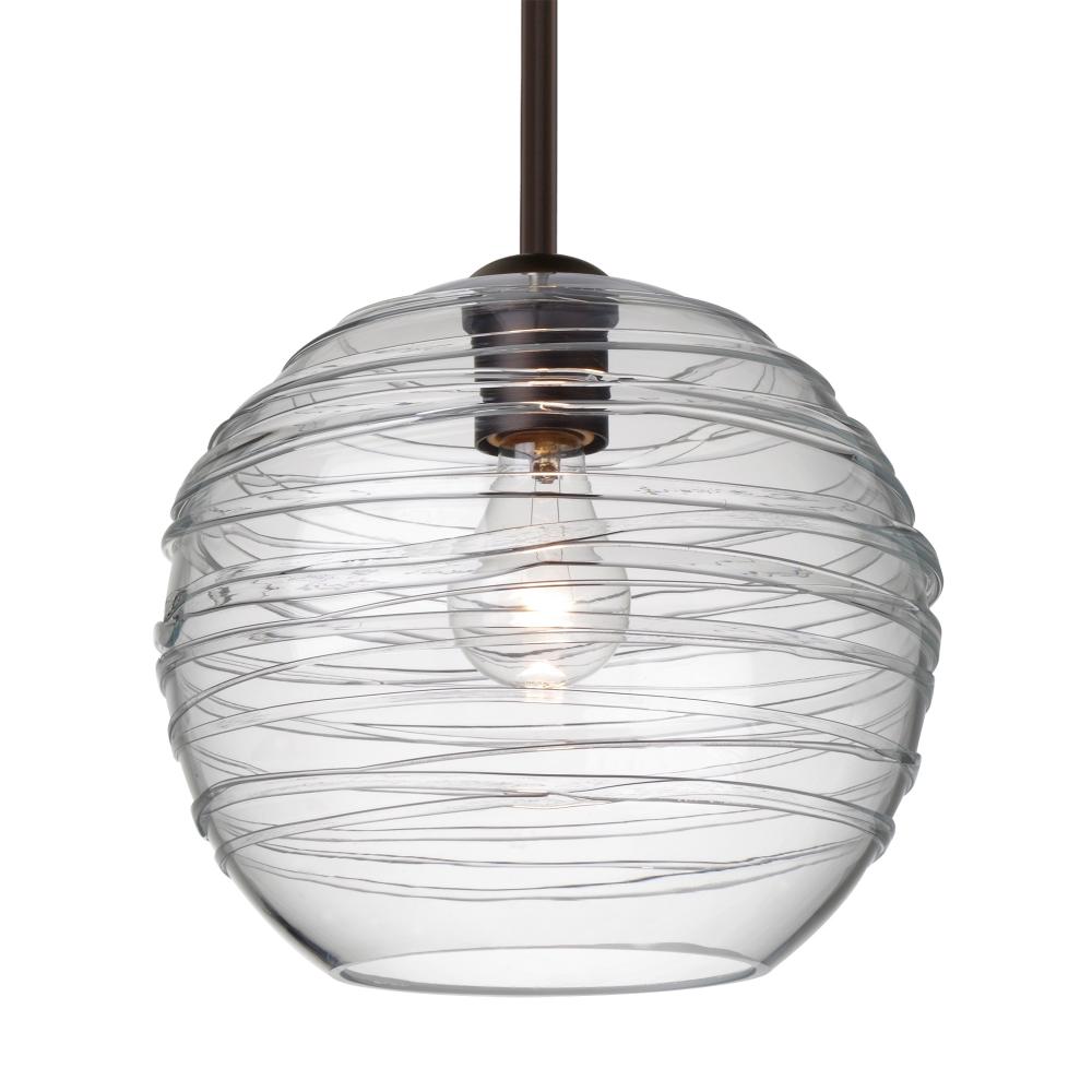 Besa Wave 10 Stem Pendant Bronze Clear 1x60W Medium Base, 15Ft. Cord