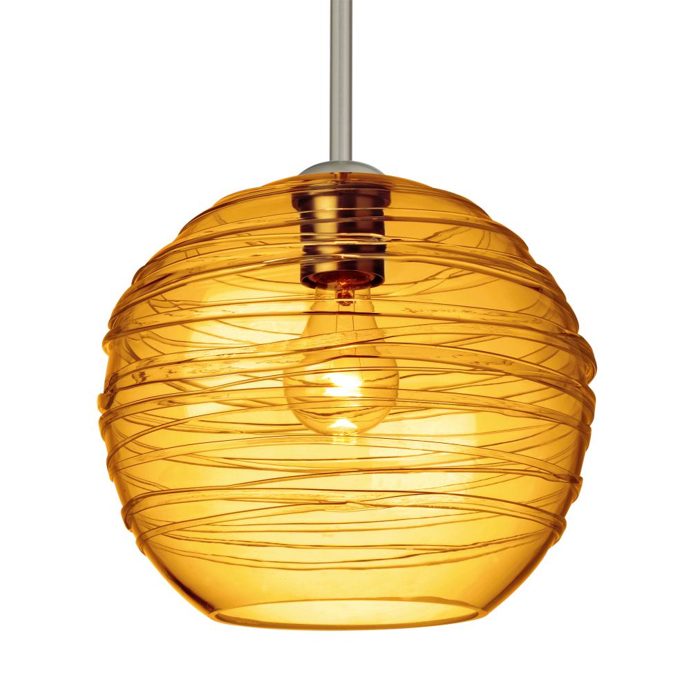 Besa Wave 10 Stem Pendant Satin Nickel Amber 1x60W Medium Base, 15Ft. Cord