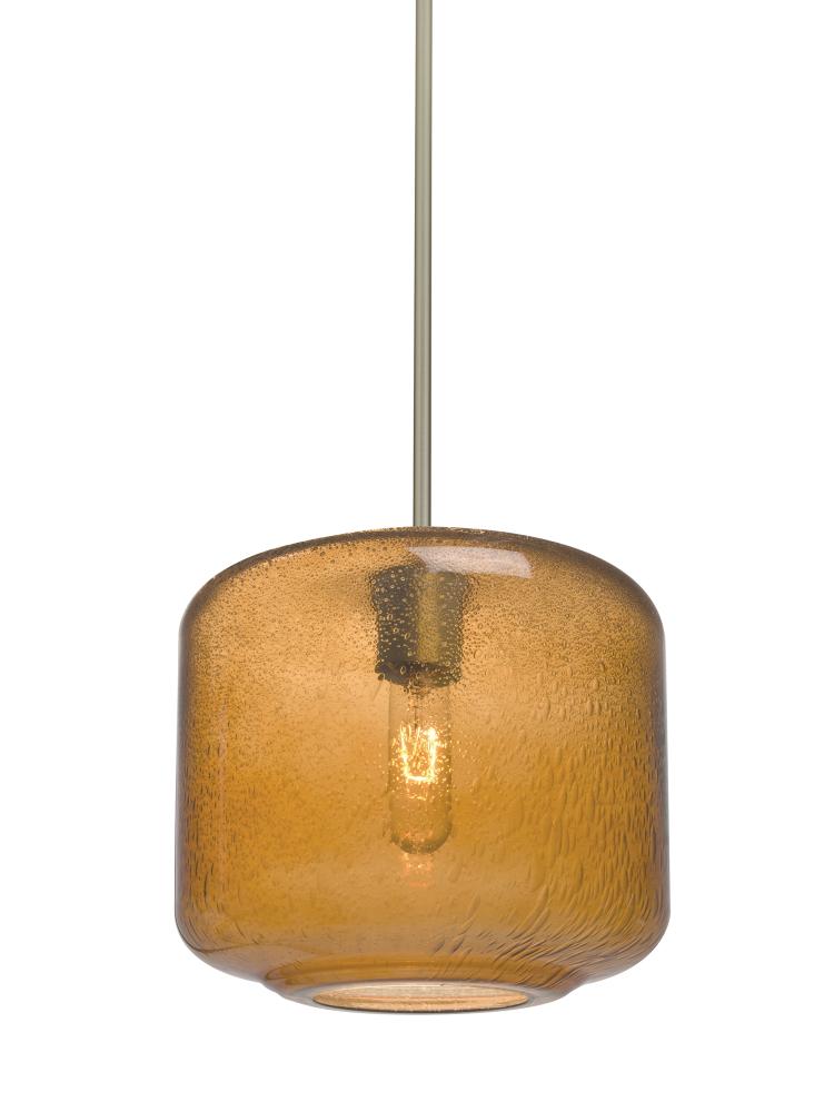 Besa Niles 10 Pendant, Amber Bubble, Satin Nickel Finish, 1x60W Medium Base T10