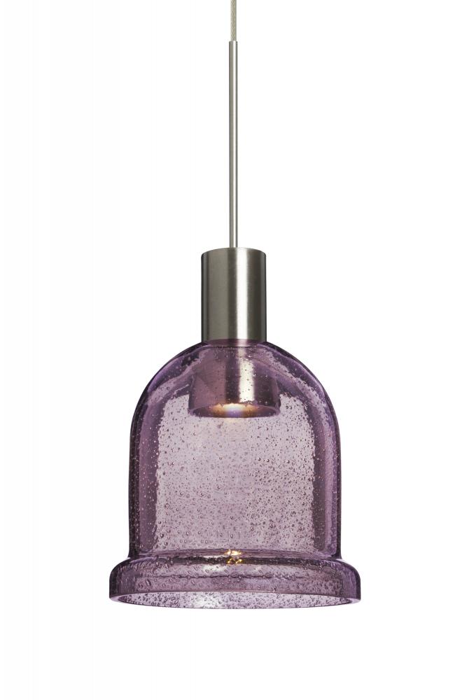 Besa, Kiba Cord Pendant, Plum Bubble, Satin Nickel Finish, 1x3W LED