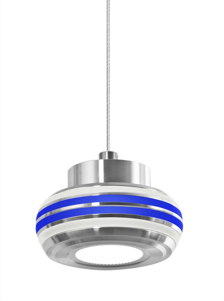 Besa, Flower Cord Pendant, Clear/Blue, Satin Nickel Finish, 1x6W LED