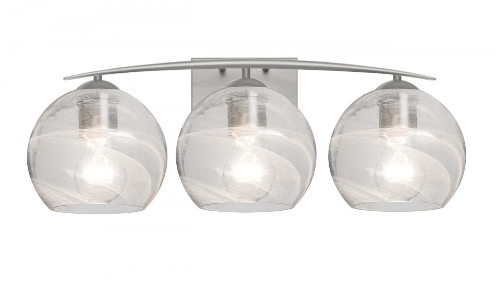 Besa, Jilly Vanity, Vapor Clear, Satin Nickel Finish, 3x60W Incandescent