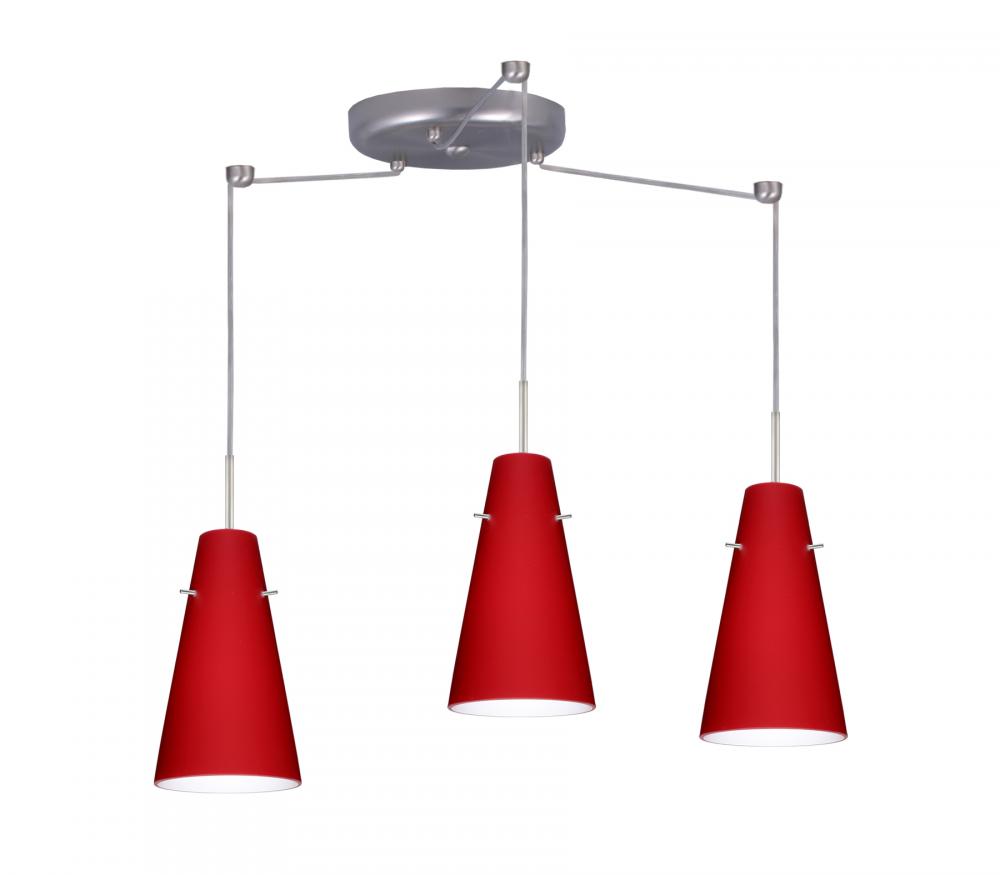 Besa Pendant Cierro Satin Nickel Ruby Matte 3x100W A19