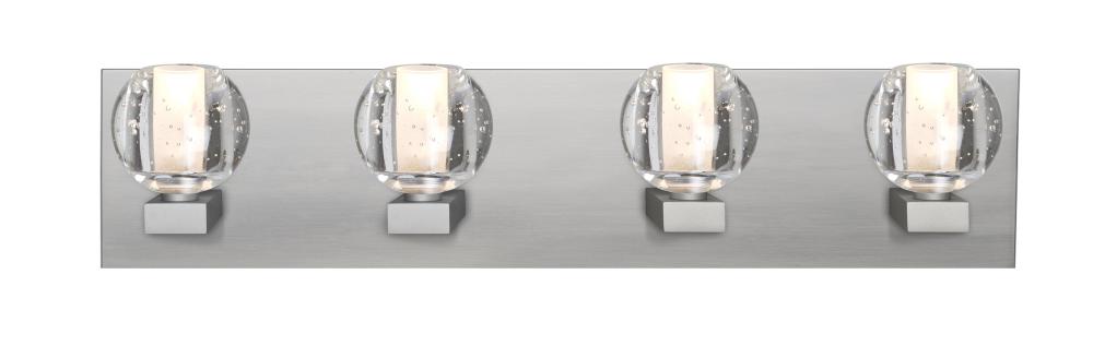 Besa, Boca Vanity, Clear Bubble, Satin Nickel Finish, 4x40W Halogen