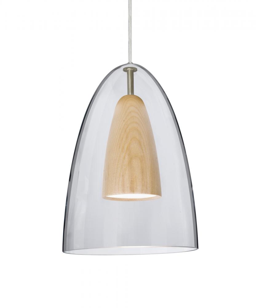 Besa, Dano Cord Pendant For Multiport Canopy, Clear/Natural, Satin Nickel Finish, 1x9