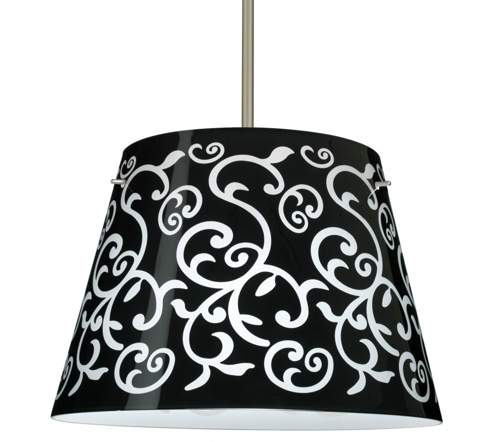 Besa Stem Pendant Amelia 18 Satin Nickel Black Damask 3x100W A19