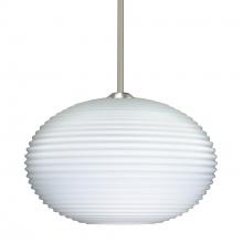 Besa Lighting 1TT-491307-LED-SN-L - Besa Stem Pendant Pape 12 Satin Nickel Opal Ribbed 1x9W LED, 15Ft. Cord