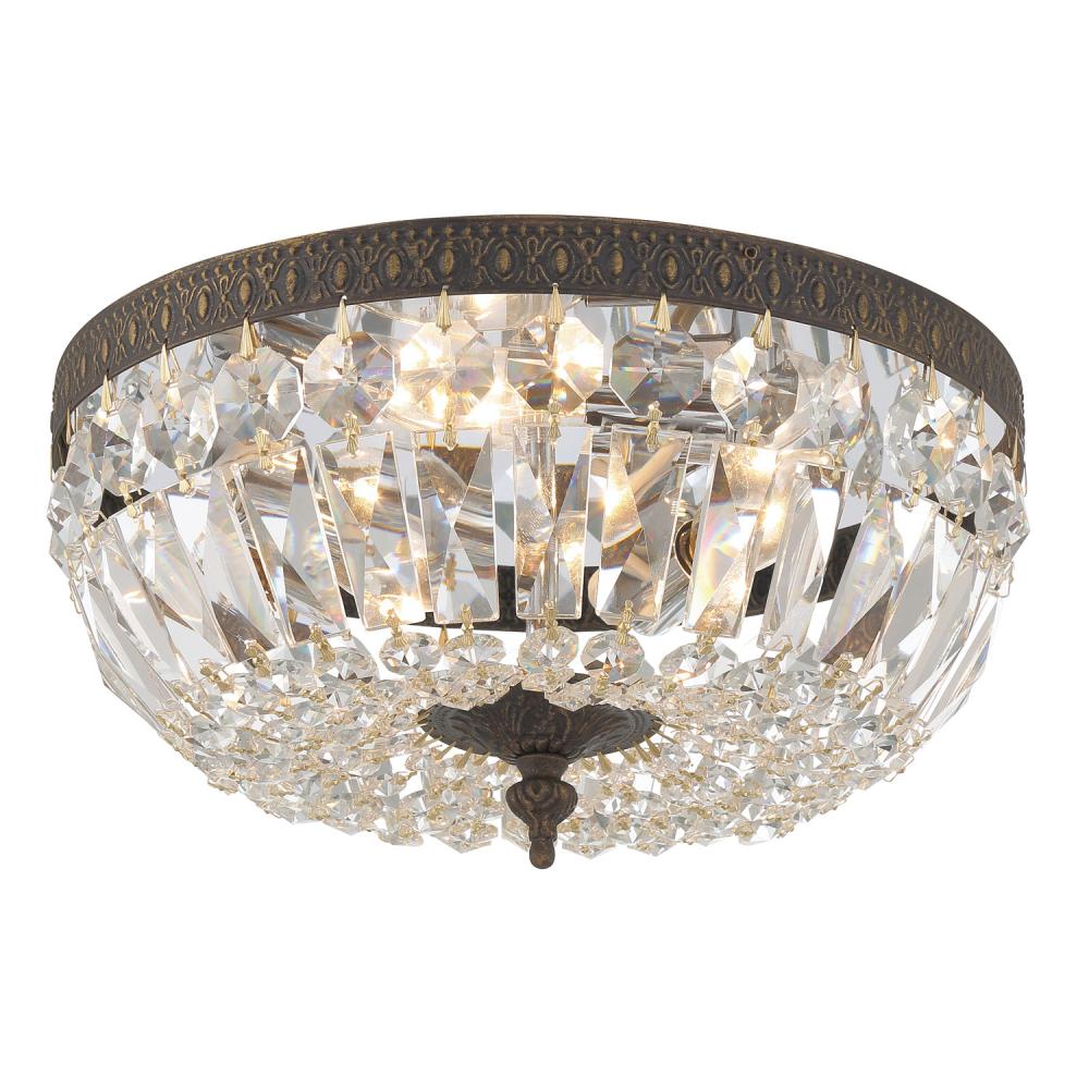 Crystorama 3 Light Clear Italian Crystal English Bronze Flush Mount