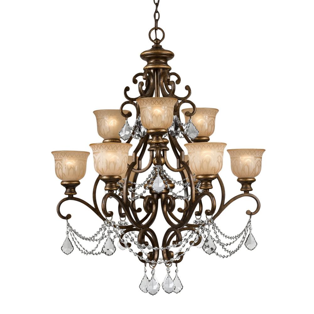 Norwalk 9 Light Clear Italian Crystal Bronze Umber Chandelier