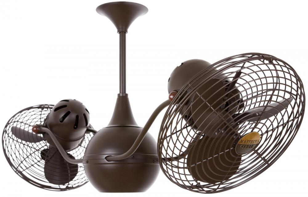 Vent-Bettina 360° dual headed rotational ceiling fan in bronzette finish with metal blades.