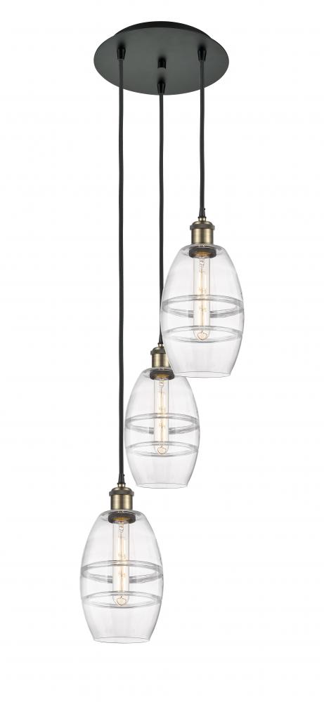 Vaz - 3 Light - 12 inch - Black Antique Brass - Cord Hung - Multi Pendant