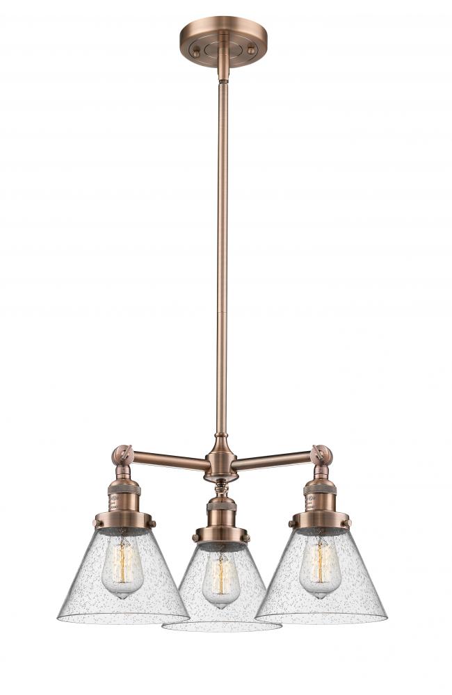 Cone - 3 Light - 22 inch - Antique Copper - Stem Hung - Chandelier