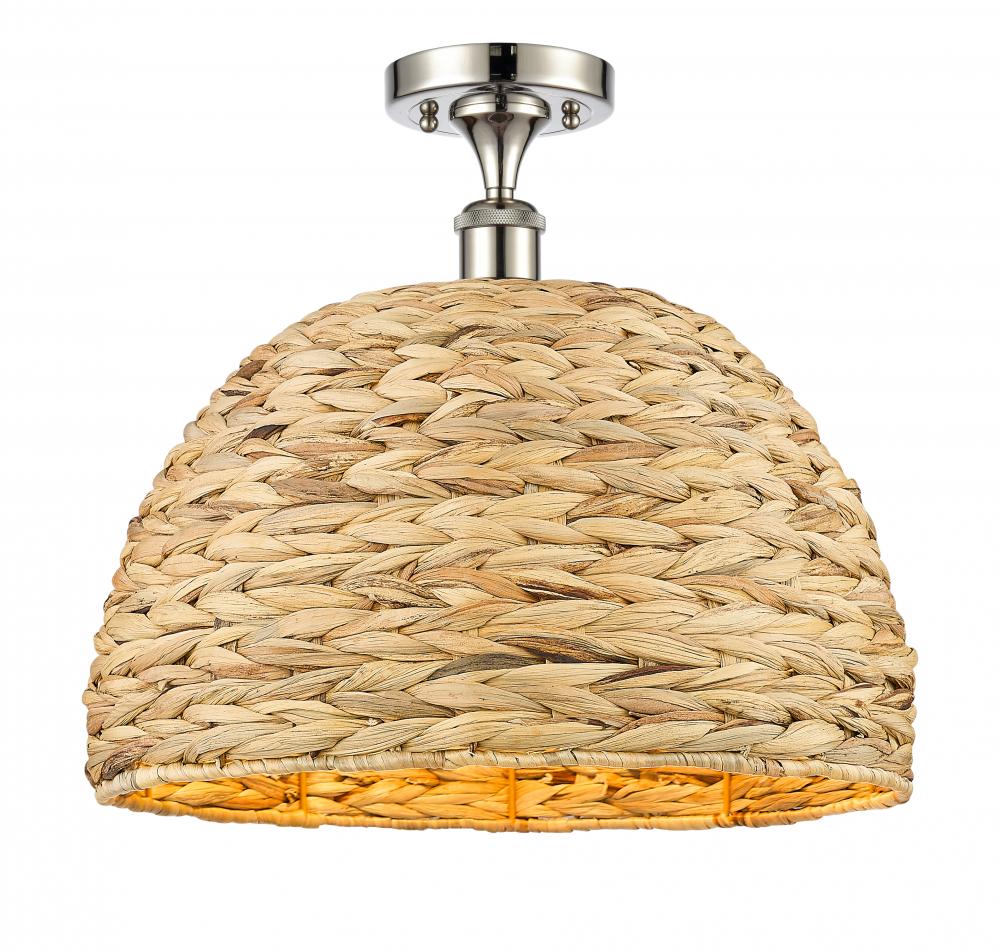 Woven Rattan - 1 Light - 16 inch - Polished Nickel - Semi-Flush Mount