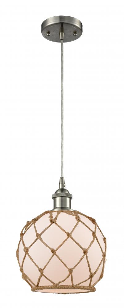 Farmhouse Rope - 1 Light - 8 inch - Brushed Satin Nickel - Cord hung - Mini Pendant