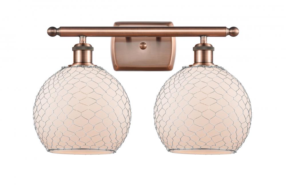 Farmhouse Chicken Wire - 2 Light - 18 inch - Antique Copper - Bath Vanity Light