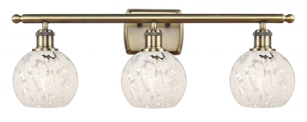 White Mouchette - 3 Light - 26 inch - Antique Brass - Bath Vanity Light