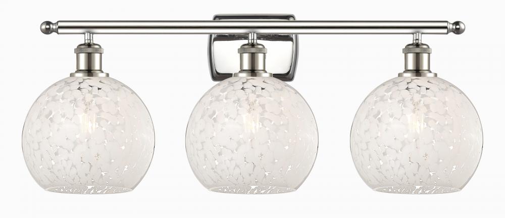 White Mouchette - 3 Light - 28 inch - Polished Nickel - Bath Vanity Light