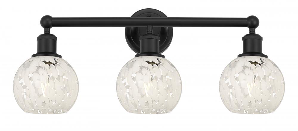 White Mouchette - 3 Light - 24 inch - Matte Black - Bath Vanity Light