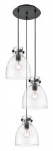 Innovations Lighting 113-410-1PS-BK-G412-8CL - Newton Bell - 3 Light - 16 inch - Matte Black - Multi Pendant