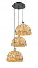 Innovations Lighting 113B-3P-BAB-RBD-12-NAT - Woven Rattan - 3 Light - 19 inch - Black Antique Brass - Cord hung - Multi Pendant