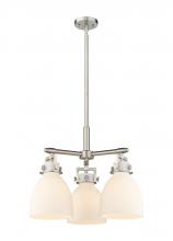 Innovations Lighting 411-3CR-SN-G412-7WH - Newton Bell - 3 Light - 21 inch - Satin Nickel - Pendant