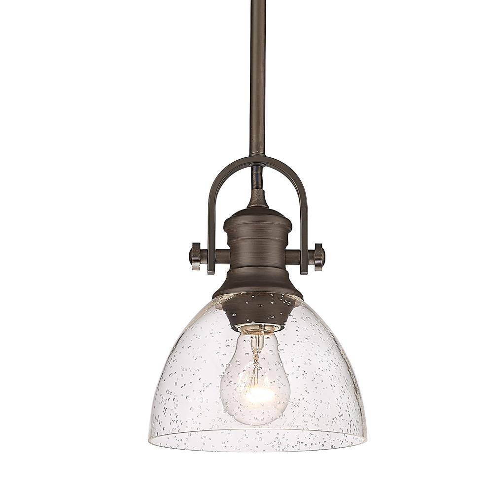 Hines Mini Pendant in Rubbed Bronze with Seeded Glass