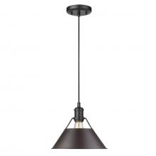 Golden 3306-M BLK-RBZ - Orwell BLK Medium Pendant - 10" in Matte Black with Rubbed Bronze shade