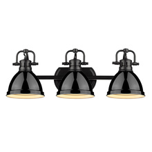 Golden 3602-BA3 BLK-BK - Duncan 3 Light Bath Vanity in Matte Black with a Black Shade