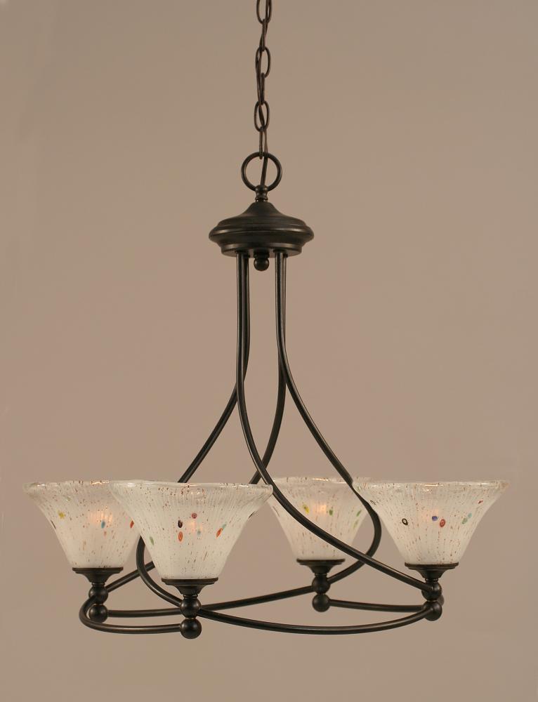 Four Light Dark Granite Frosted Crystal Glass Up Chandelier