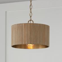 Capital 250711WS - 1-Light Semi-Flush Pendant in Matte Brass and Handcrafted Mango Wood in White Wash