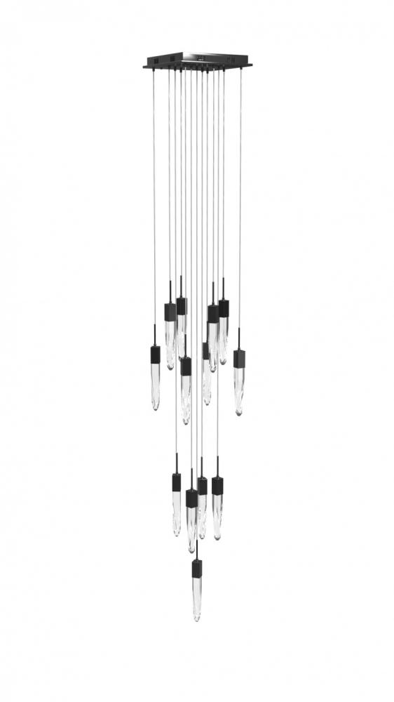 THE ORIGINAL ASPEN COLLECTION BLACK 13 LIGHT PENDANT FIXTURE WITH CLEAR CRYSTAL