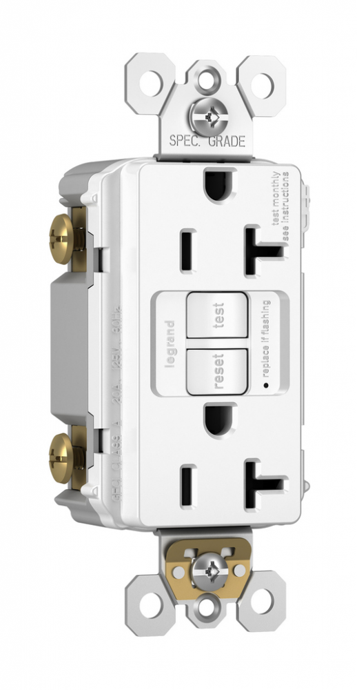 radiant? Tamper-Resistant 20A Duplex Self-Test GFCI Receptacle, NAFTA Compliant, White