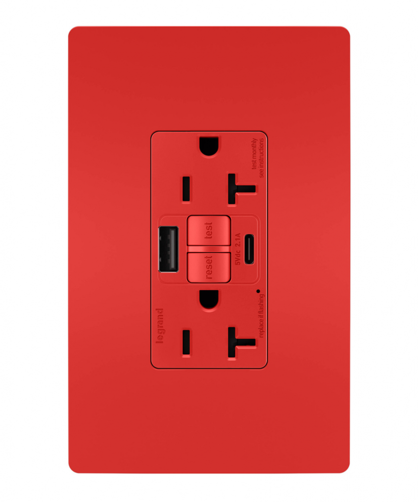 radiant® Tamper-Resistant 20A Duplex Self-Test GFCI Receptacles with SafeLock® Protection, Type A/C 