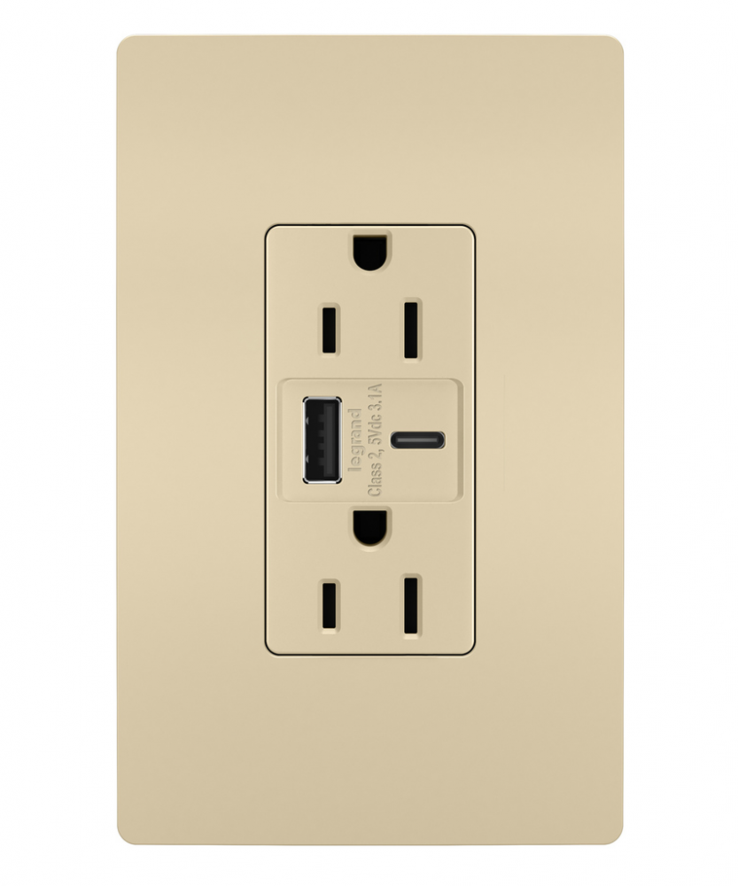 radiant? 15A Tamper-Resistant USB Type A/C Outlet, Ivory (4 pack)