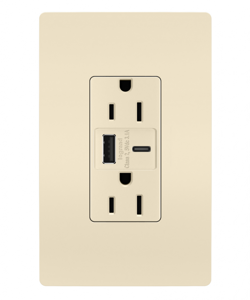 radiant? 15A Tamper-Resistant USB Type A/C Outlet, Light Almond (4 pack)