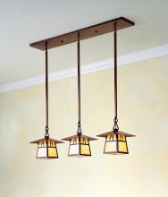 Arroyo Craftsman CICH-8/3BM-RB - 8" carmel 3 light in-line chandelier with bungalow overlay